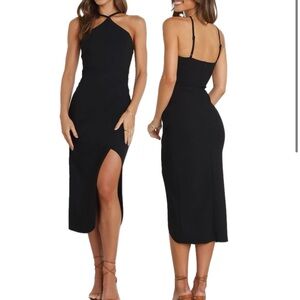New Petal & Pup Sasha dress halter cutway slit pleat bodycon pencil black 8